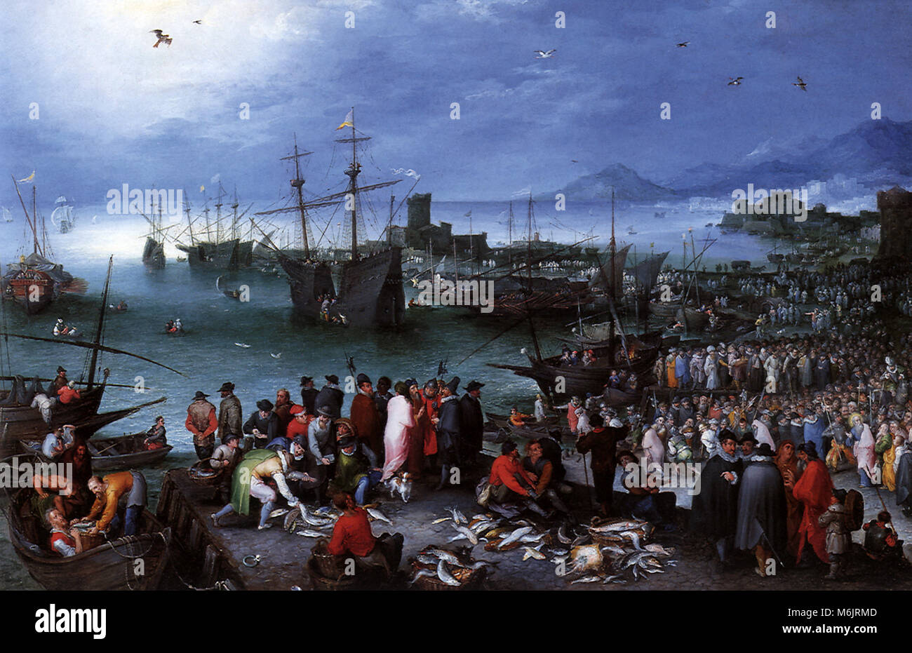 Harbor Scene with Saint Paul's Departure from Caesarea, Brueghel, Jan, the Elder, 1596. Stock Photo