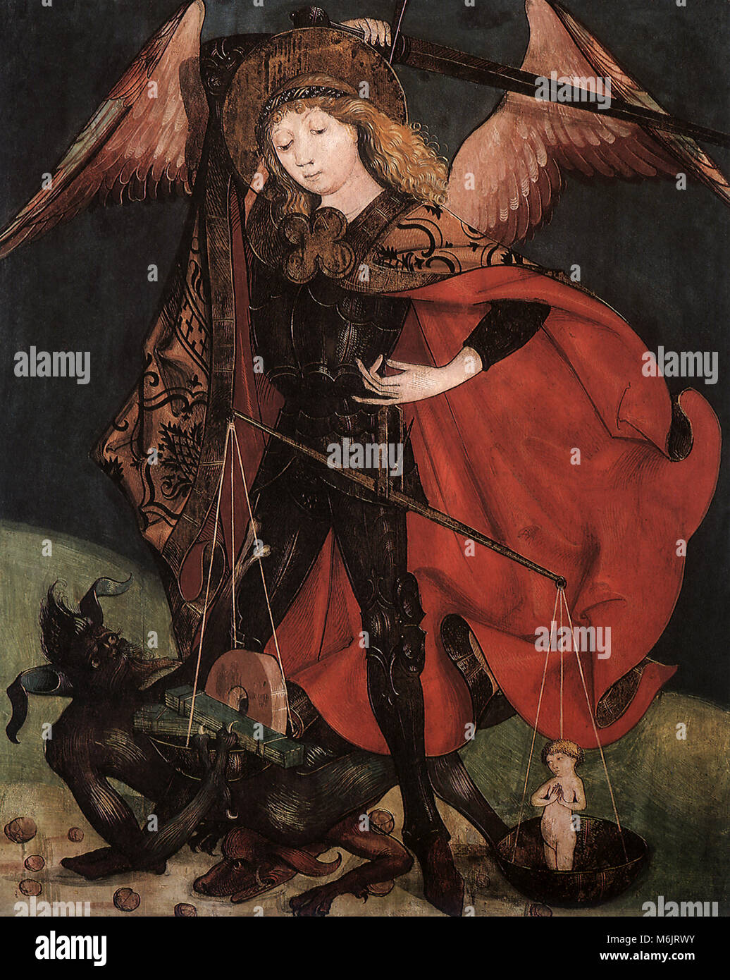 Saint Michael Weighing Souls, Meister, Kartner, 1480. Stock Photo