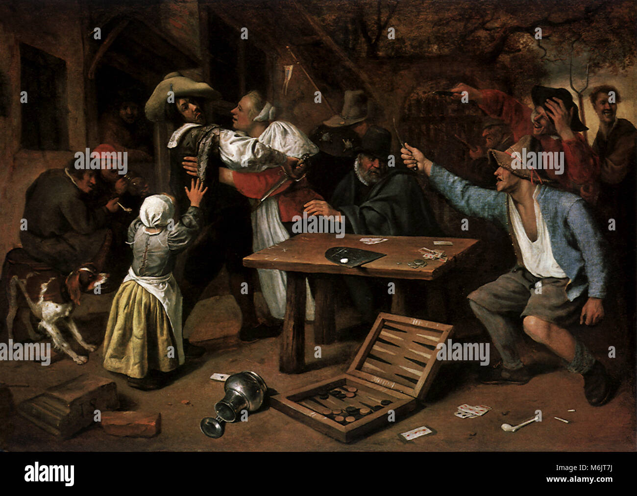 Argument over a Card Game, Steen, Jan, 1660. Stock Photo