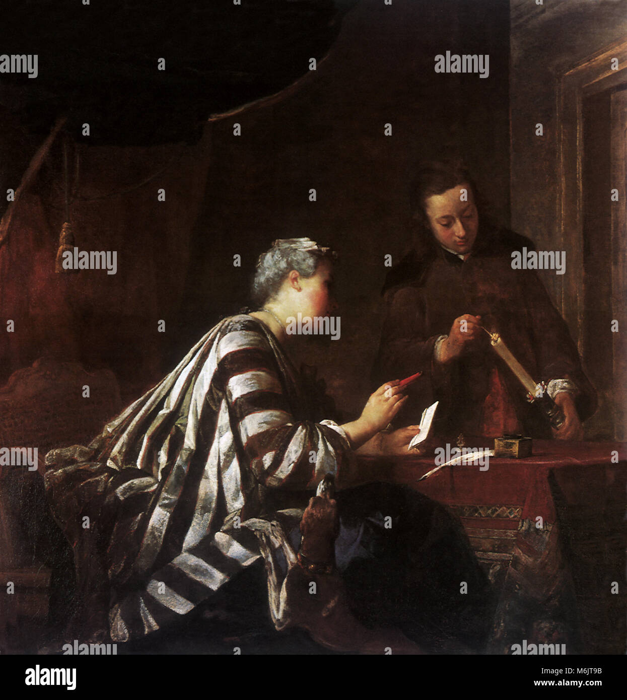 Sealing the Letter, Chardin, Jean-Baptiste-Simeon, 1733. Stock Photo