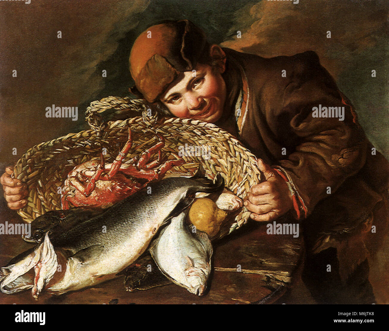 Boy with a Basket of Fish, Ceruti, Giacomo, or Il Pitocch, 1735. Stock Photo