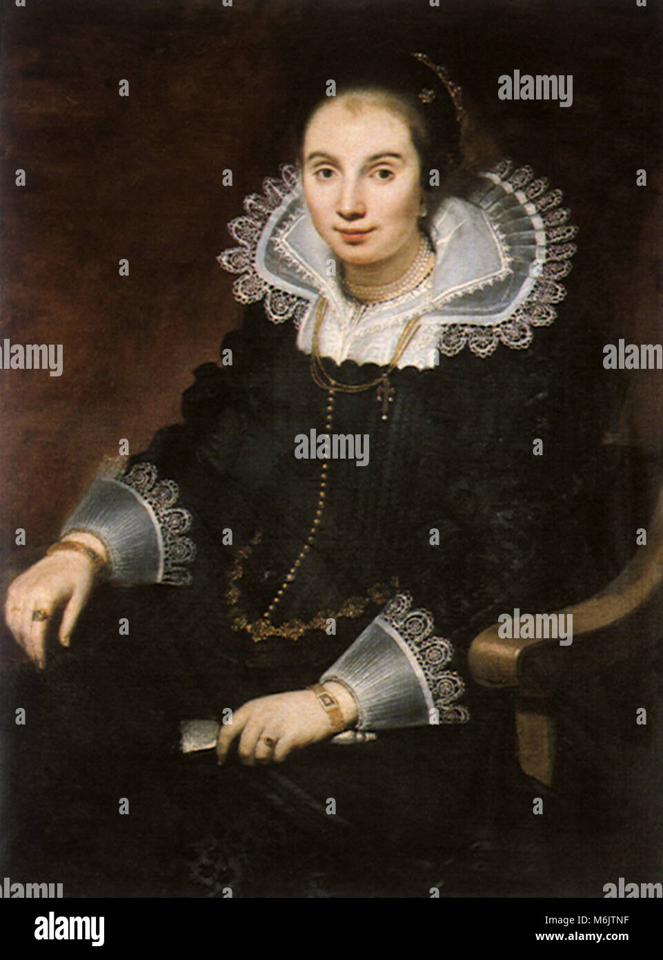 Portrait of a Lady with a Fan, Vos, Cornelis de, 1628. Stock Photo