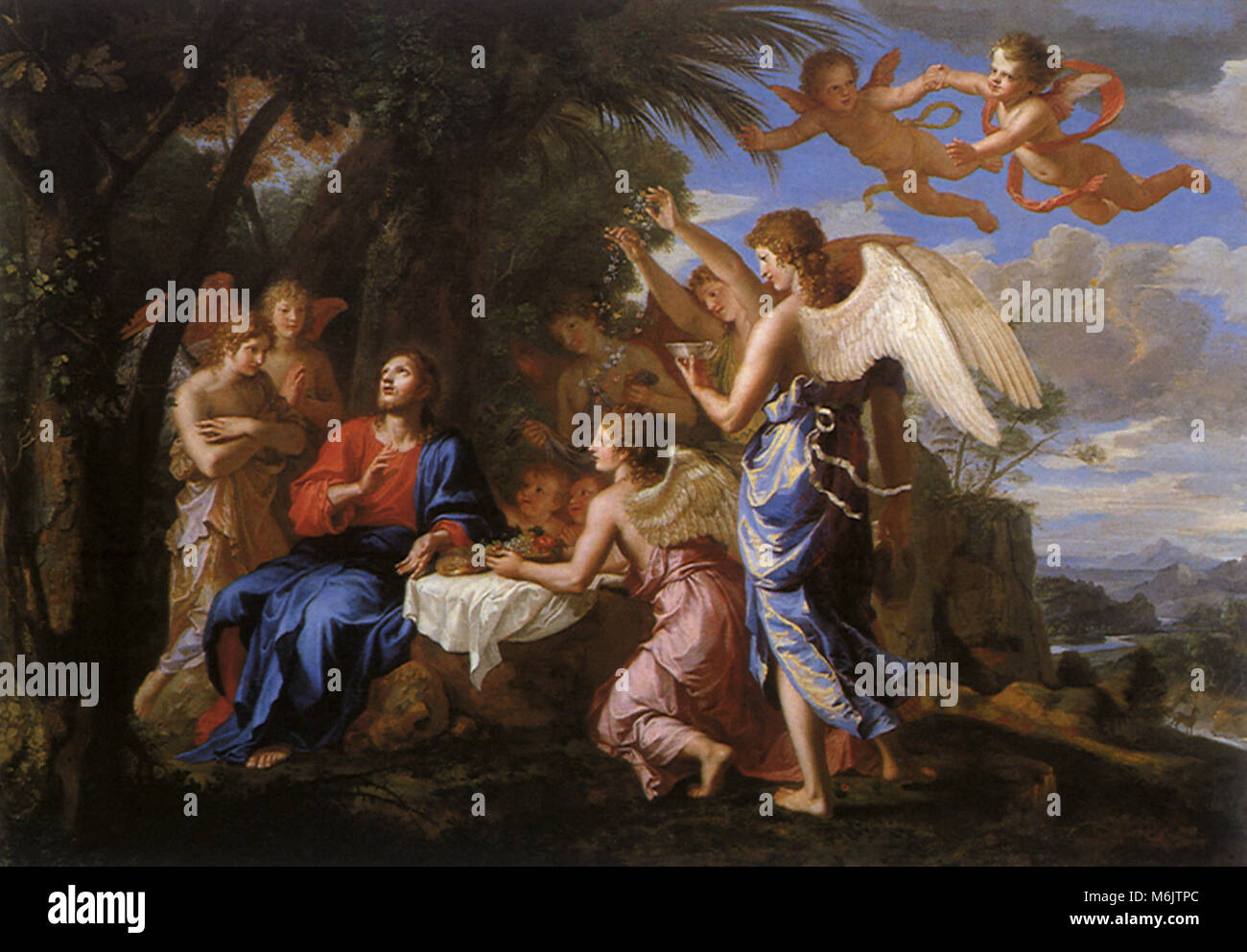 Christ Served by the Angels, Dughet, Gaspard Poussin, 1650. Stock Photo
