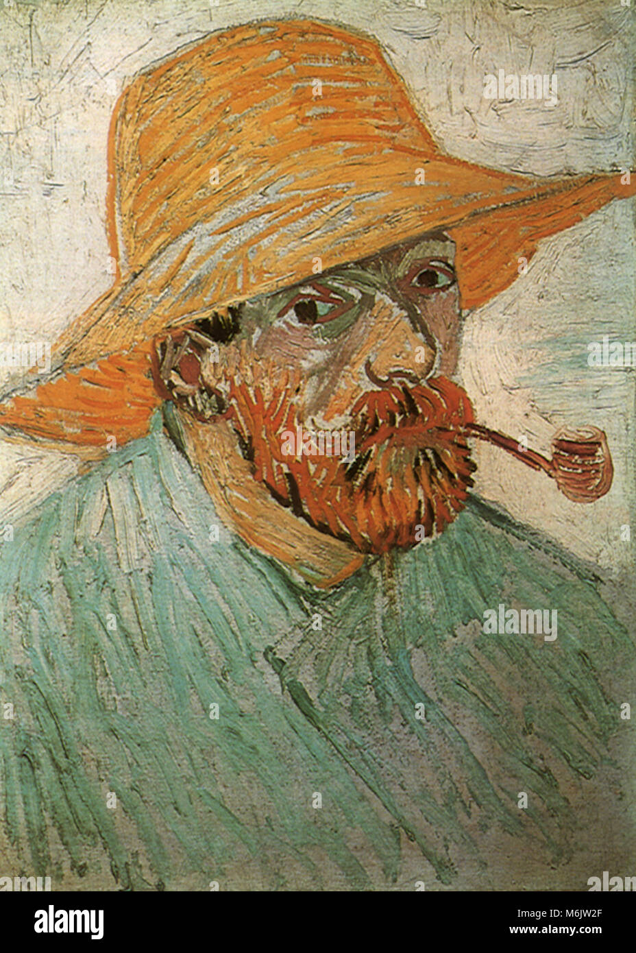 Tableau Peint à L'huile - Reproduction D'autoportrait De Van Gogh Avec Chapeau De Paille, 20x24 Pouces