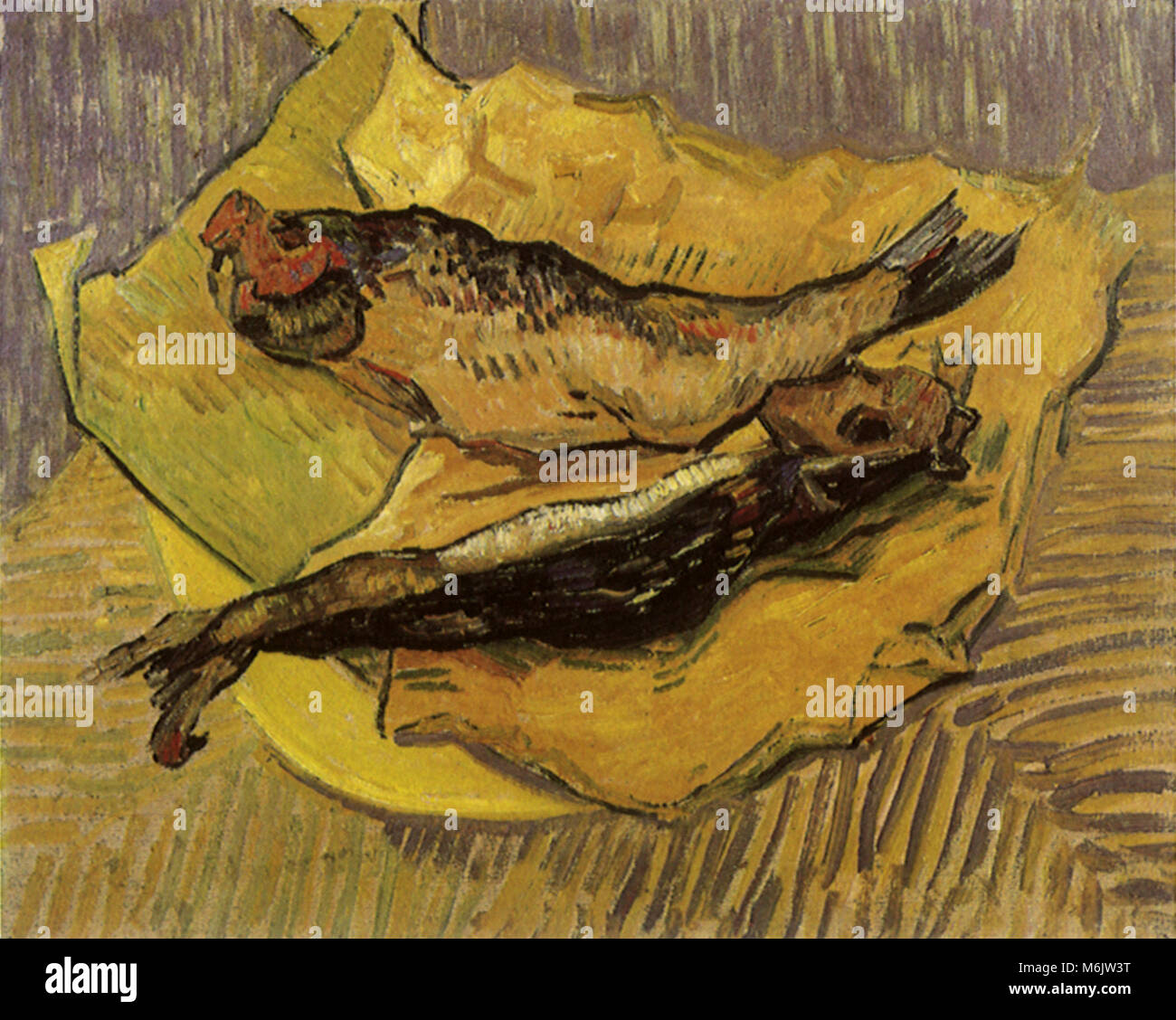 Still Life: Bloaters on a Piece of Yellow Paper, Van Gogh, Vincent Willem, 1889. Stock Photo