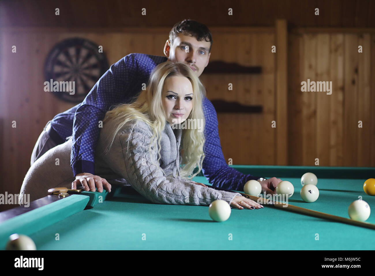 Young Couple Billiards Love Stock Photo - Alamy