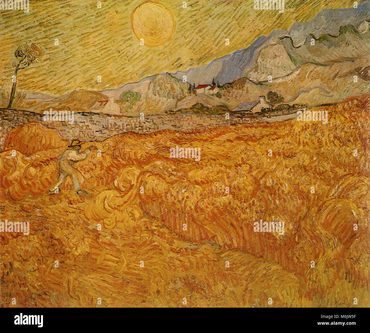 Wheat Field behind Saint-Paul Hospital with a Reaper, Van Gogh, Vincent Willem, 1889. Stock Photo