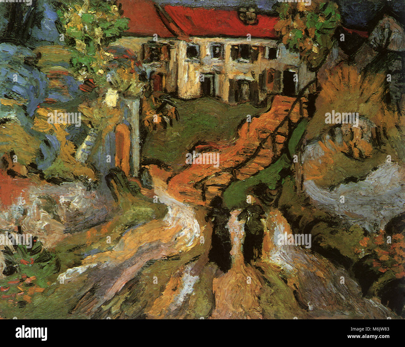 Village Street and Steps in Auvers with Two Figures, Van Gogh, Vincent Willem, 1890. Stock Photo