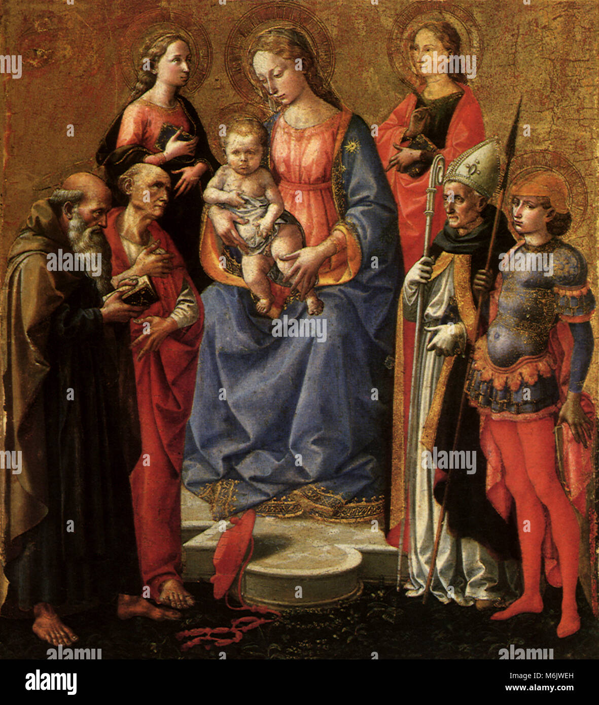 Virgin and Child with Six Saints, Pesellino, Francesco di Stefan, 1450. Stock Photo