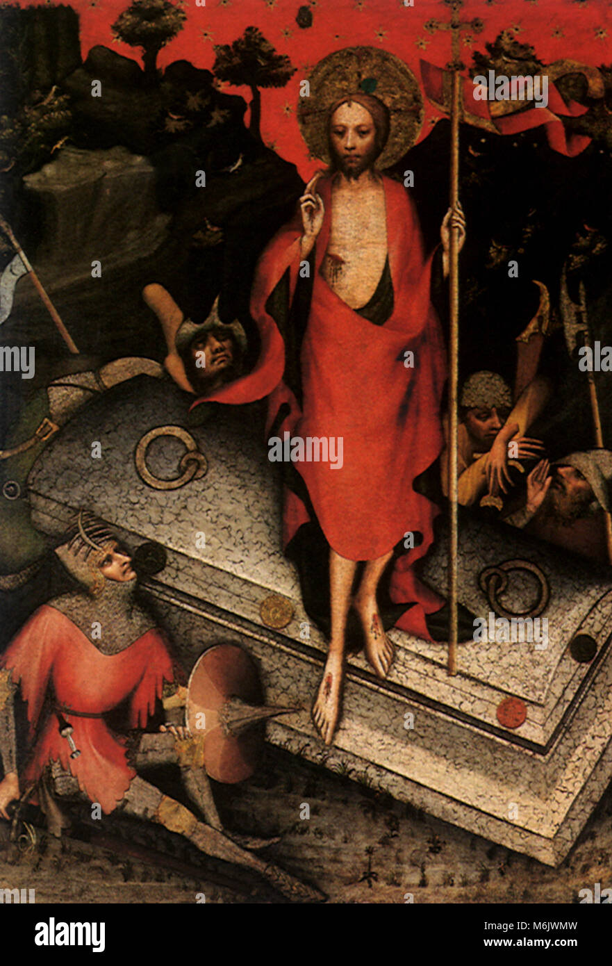 Resurrection, Master of the Trebon Altarpiec, 1388. Stock Photo