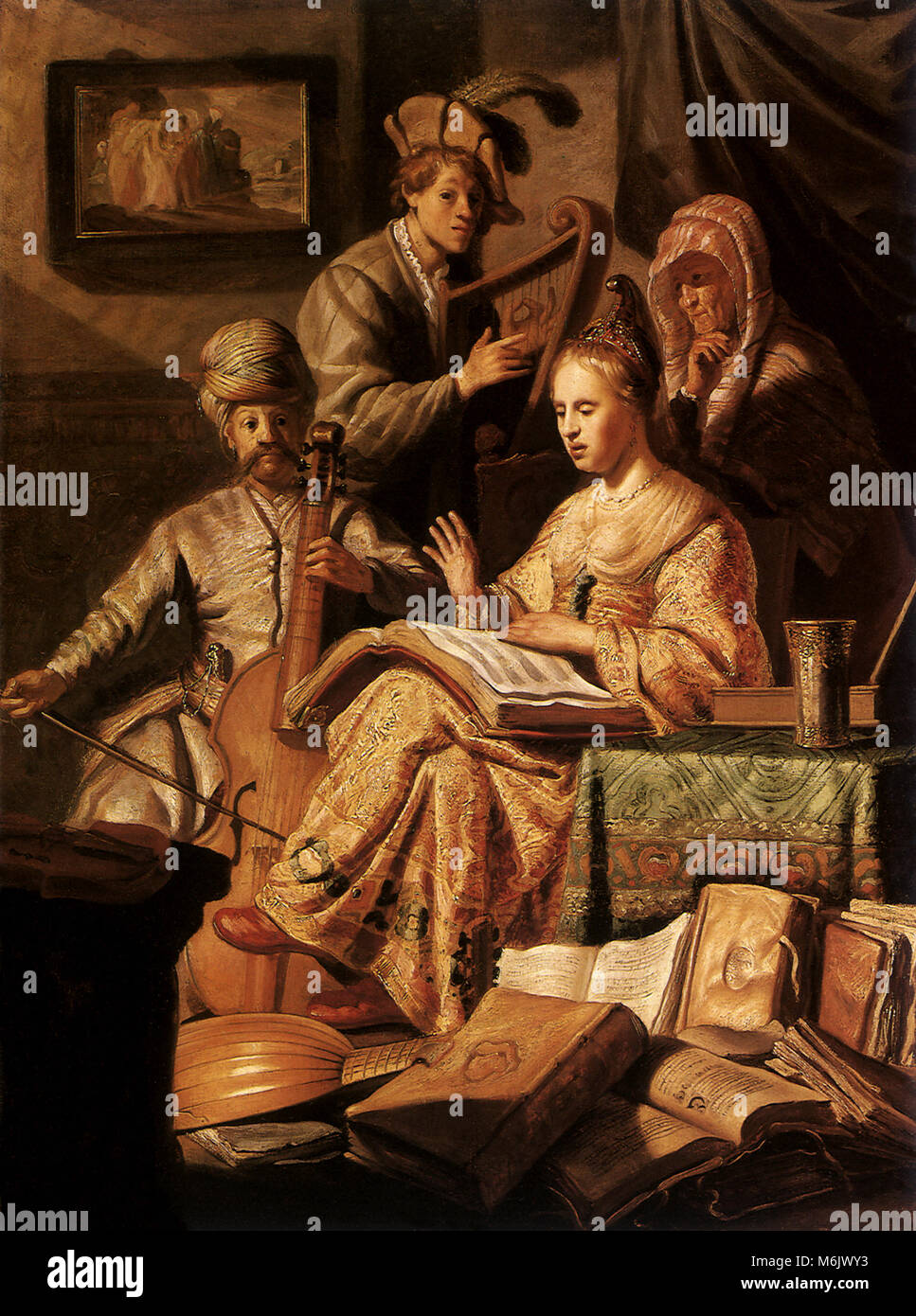 Music-Makers in Biblical Costume, Rembrandt, Harmensz van Rijn, 1626. Stock Photo