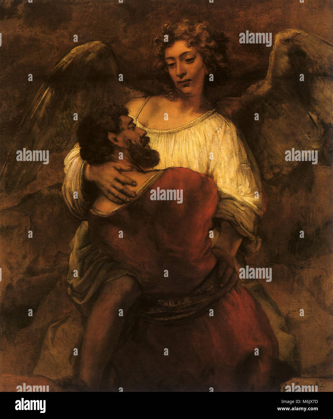 Jacob Wrestling with the Angel, Rembrandt, Harmensz van Rijn, 1659. Stock Photo