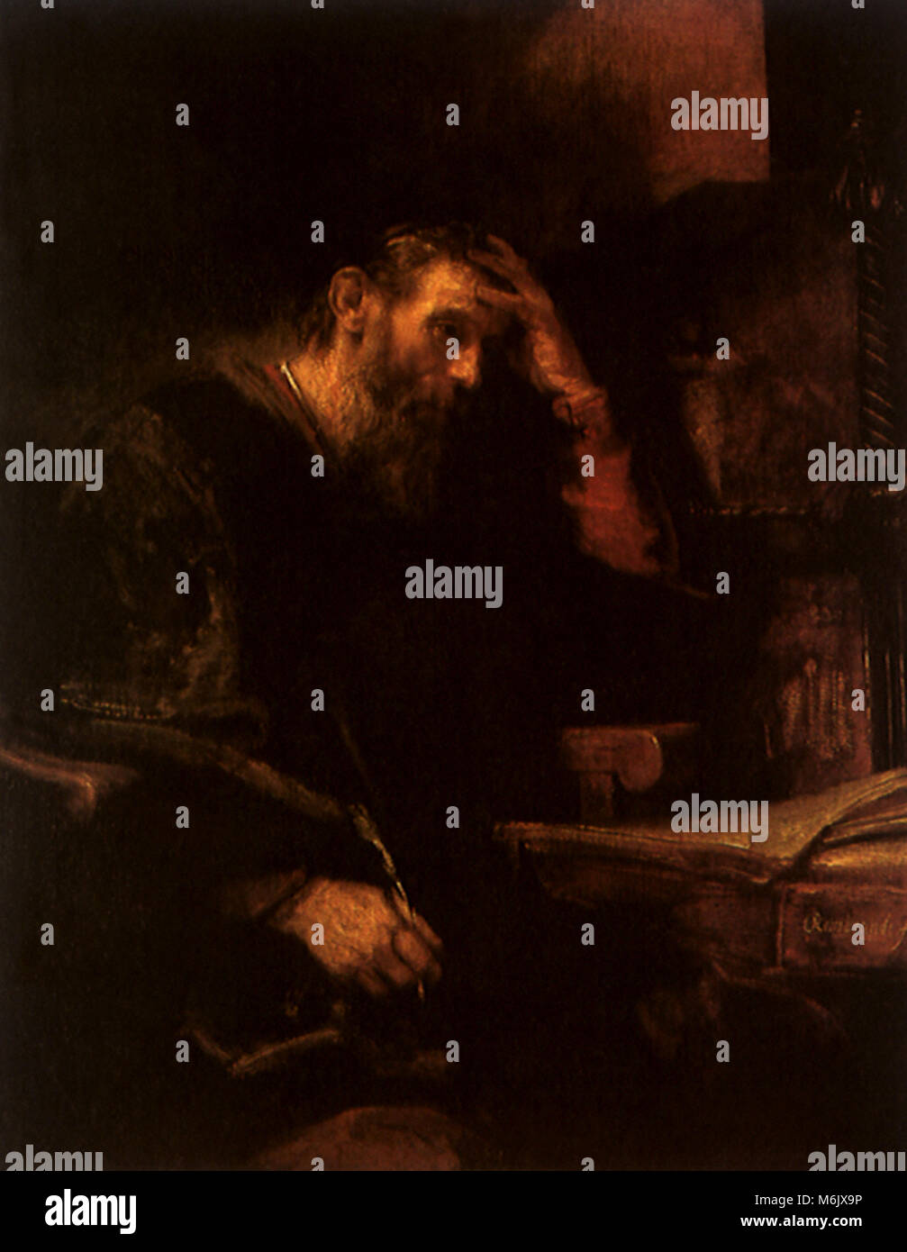 The Apostle Paul at his Desk, Rembrandt, Circle of, 1657. Stock Photo