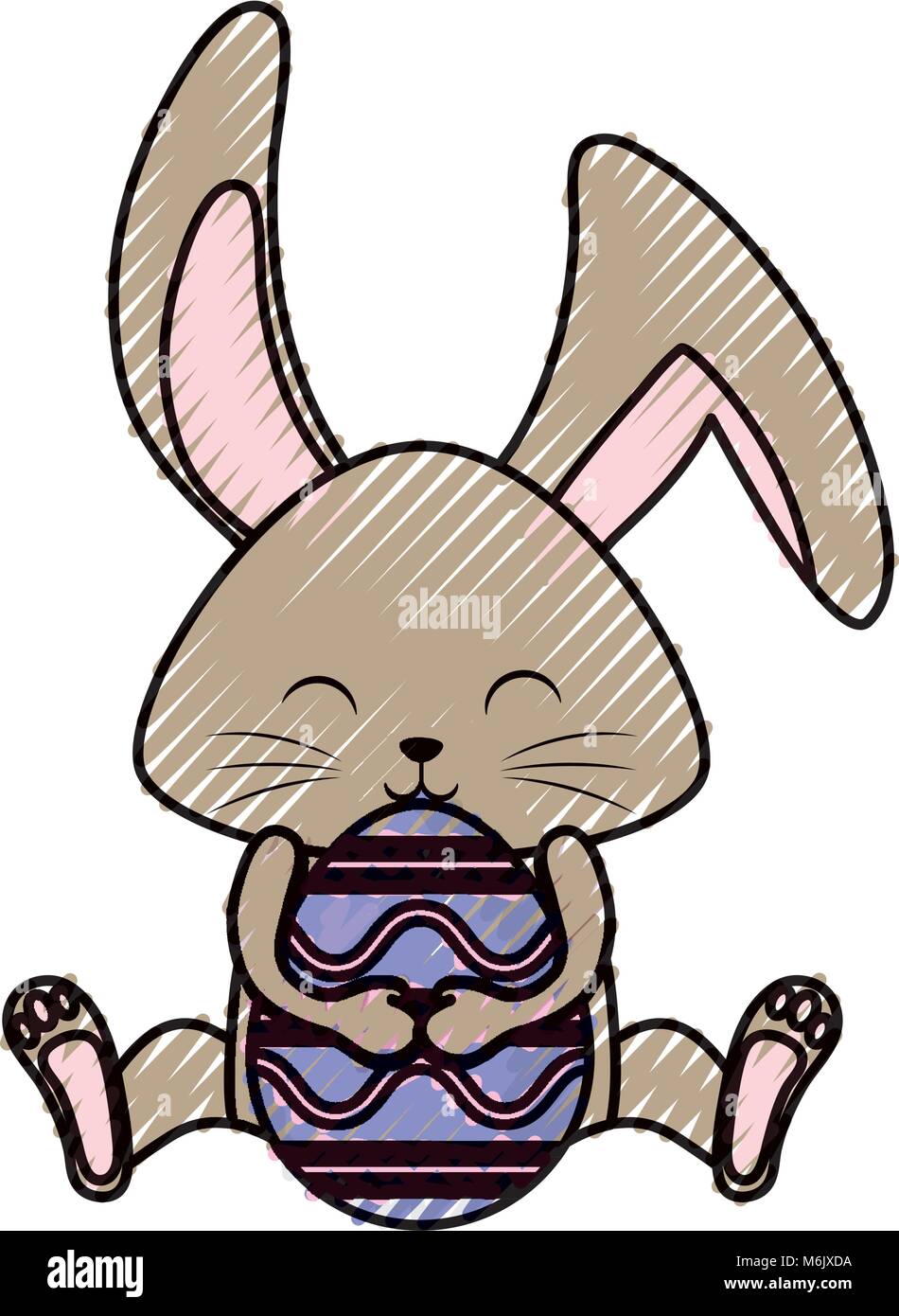 colored rabbit hugging easter egg doodle vector illustratiion Stock ...