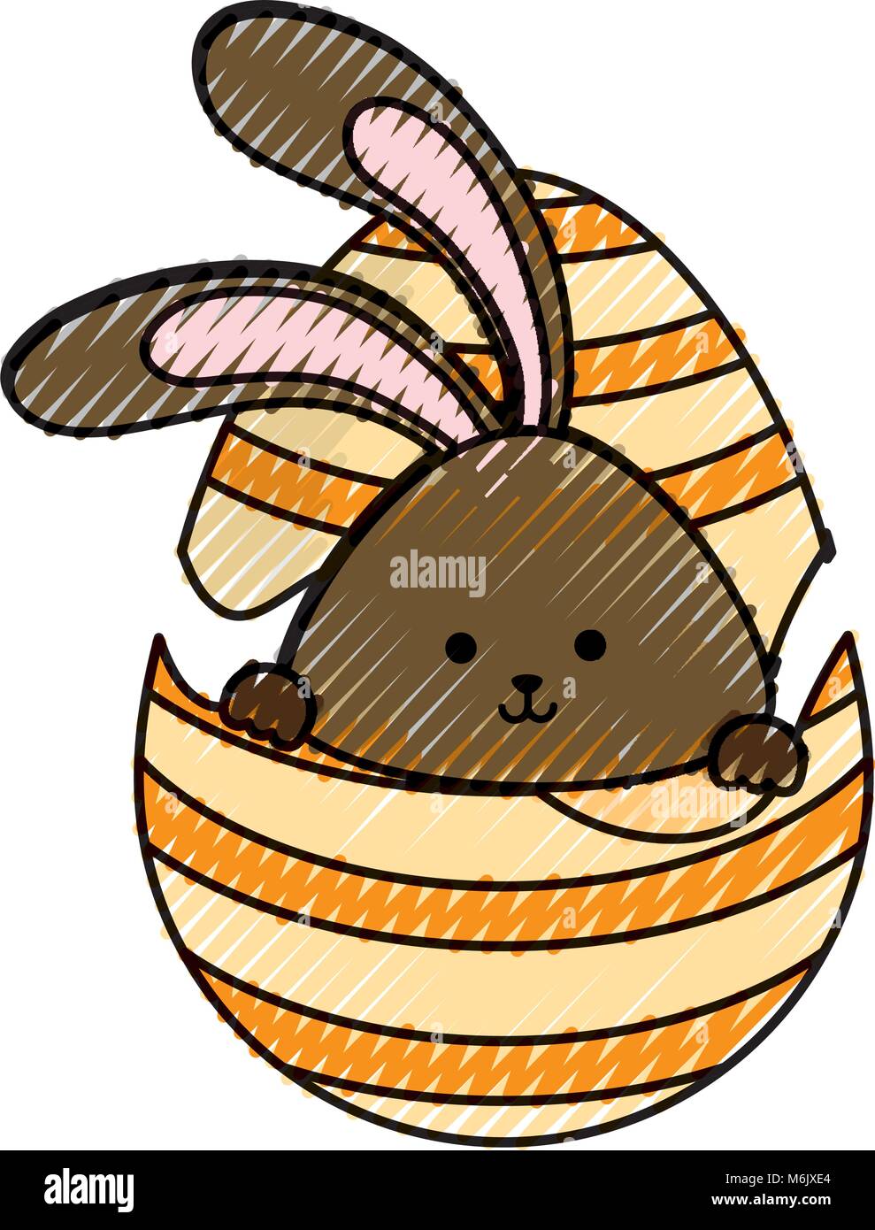 colored rabbit and easter egg with lines doodle vector illustration ...