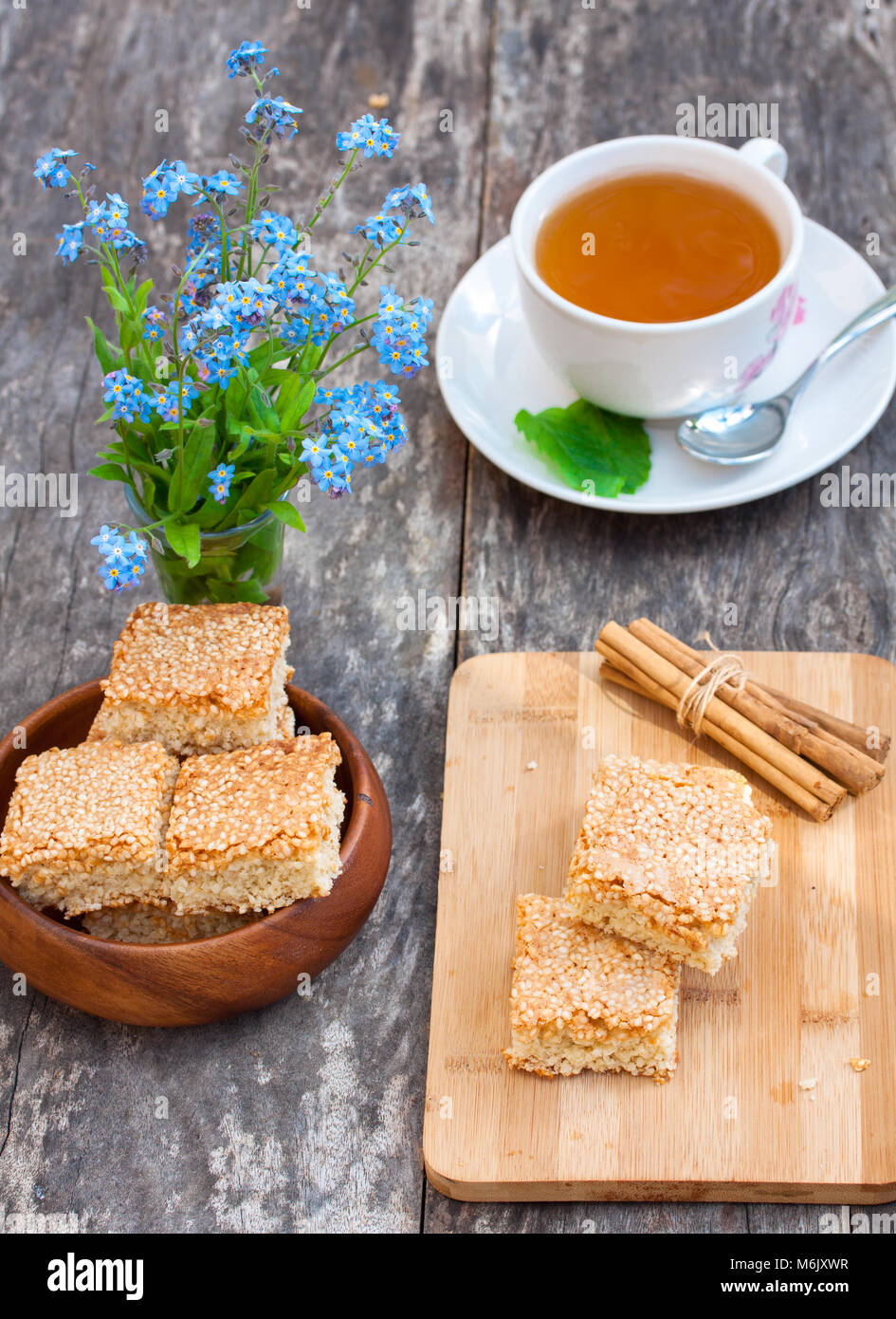 homemade sesame cookies with cup of tea Stock Photo Alamy
