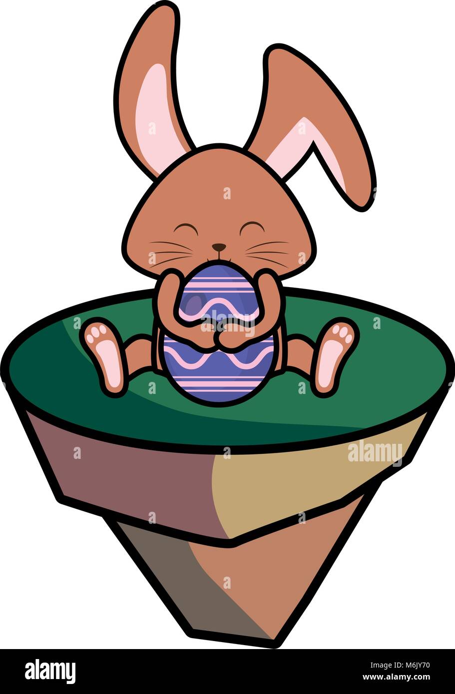 rabbit on piece land with violet easter egg design vector illustration ...