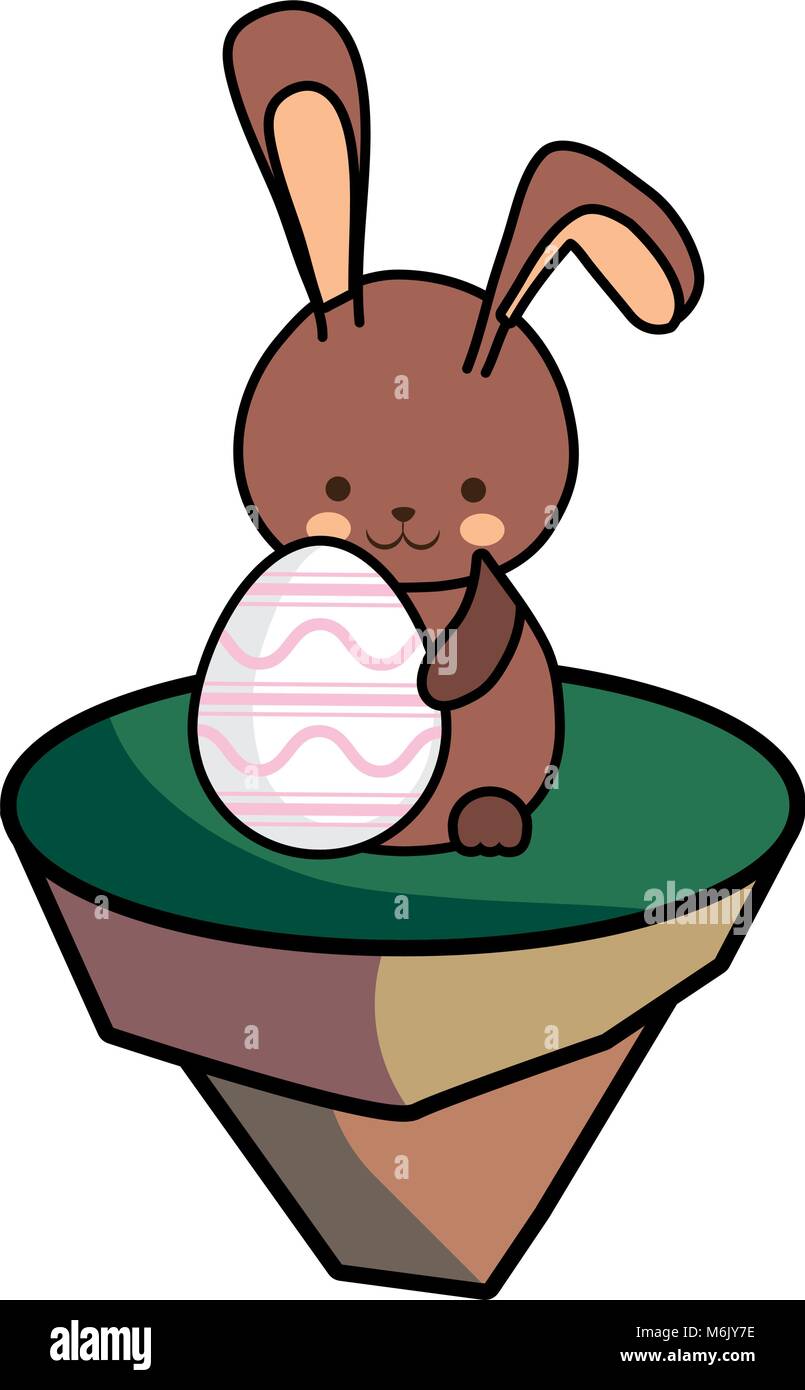 rabbit on piece land with white easter egg design vector illustration ...