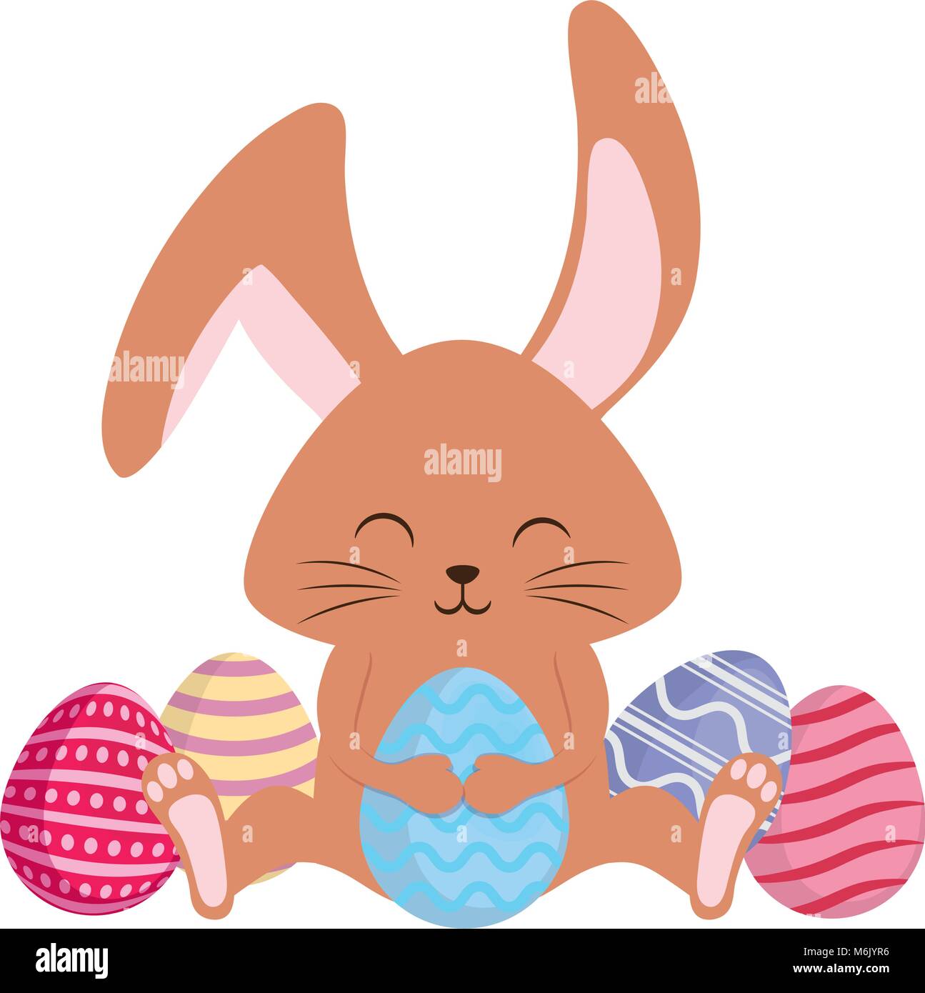 cute rabbit with colorful easter eggs over white background vector ...
