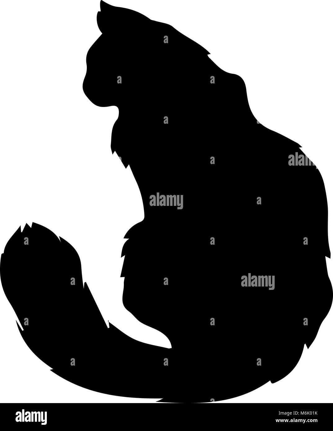 Black Silhouette Of Fluffy Cat Sitting Back Half Turned Isolated On Stock Vector Image Art Alamy