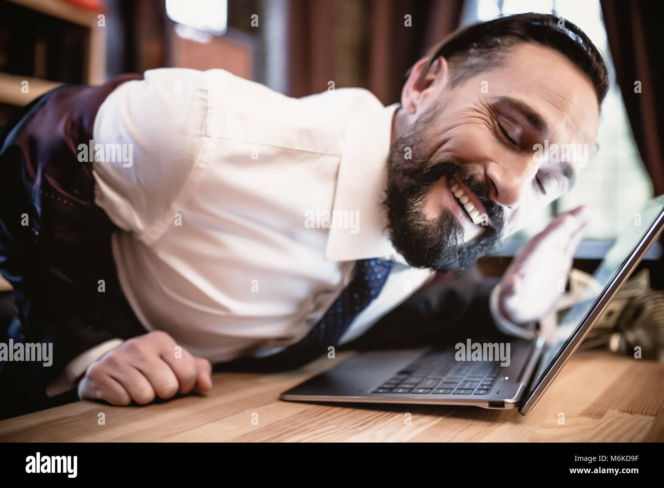 businessman in a strange position Stock Photo