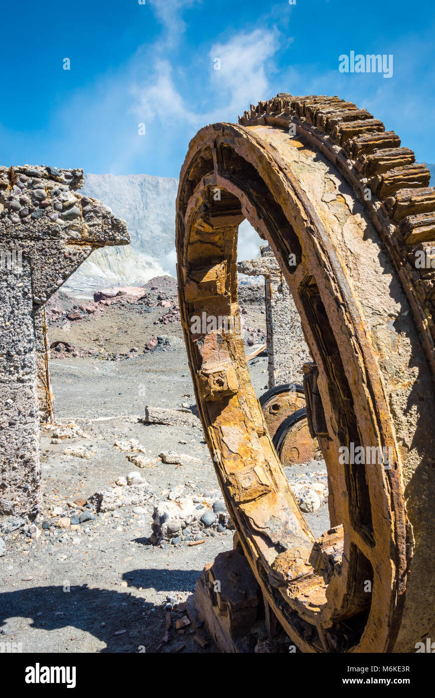 Old Sulphur Mine Workings White Island Volcano, Bay of Plenty, New Zealand Stock Photo