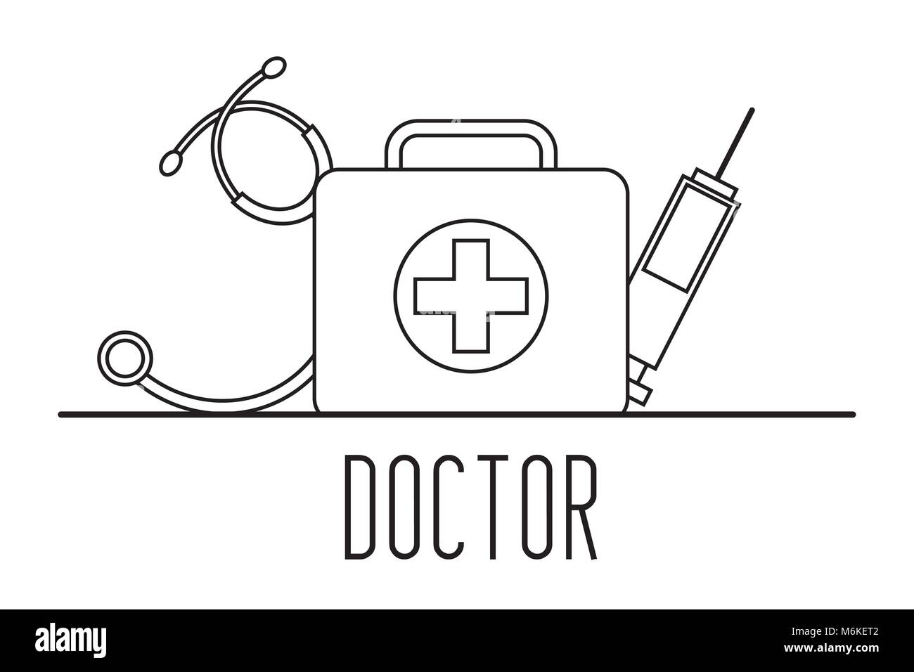 doctor profession first aid kit syringe stethoscope medicine Stock Vector