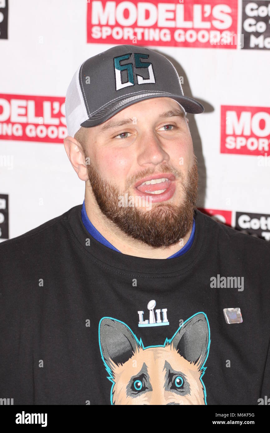Philadelphia Eagles offensive lineman Lane Johnson attends a meet and