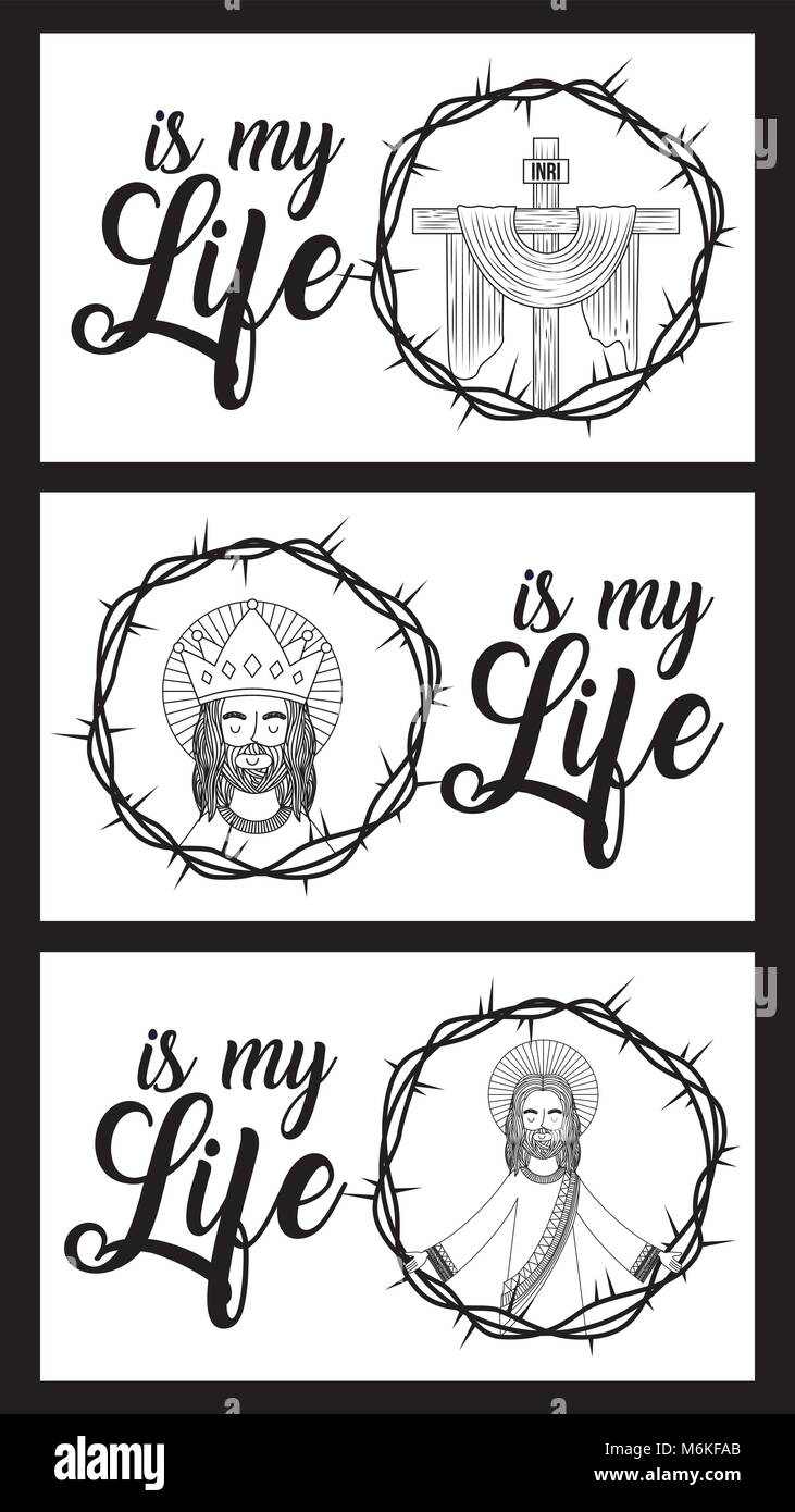 jesus is my life banners crown thorns spiritual Stock Vector