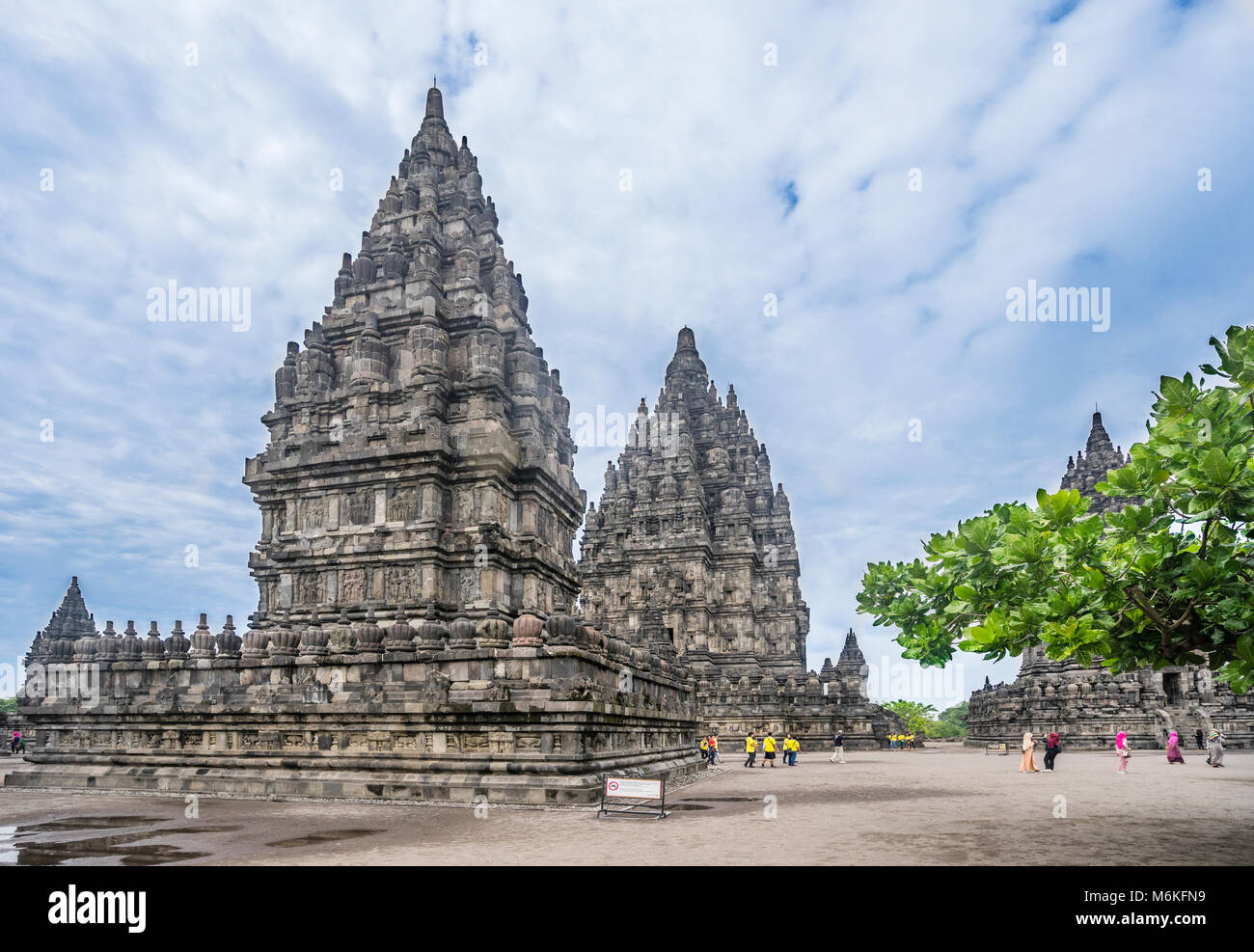 Indonesia, Central Java, mid-9th century Prambanan Hindu Temple complex, in the forground the Vahana temple dedicated to Nandi and the Shiva temple, t Stock Photo