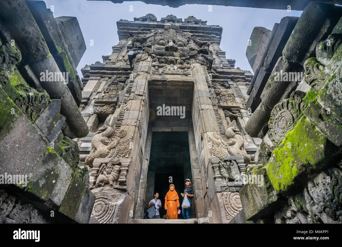 Indonesia, Central Java, entrance to the main chamber of the Shiva temple in mid-9th century Prambanan Hindu Temple complex Stock Photo