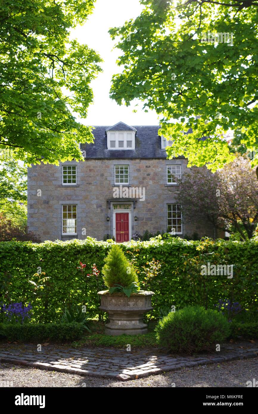 Large Luxury Granite Period Property and Symmetrical Front Garden. Old Aberdeen, Aberdeen University Campus, Scotland, UK. Stock Photo