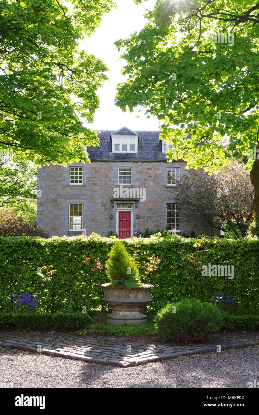 Large Luxury Granite Period Property and Symmetrical Front Garden. Old Aberdeen, Aberdeen University Campus, Scotland, UK. Stock Photo