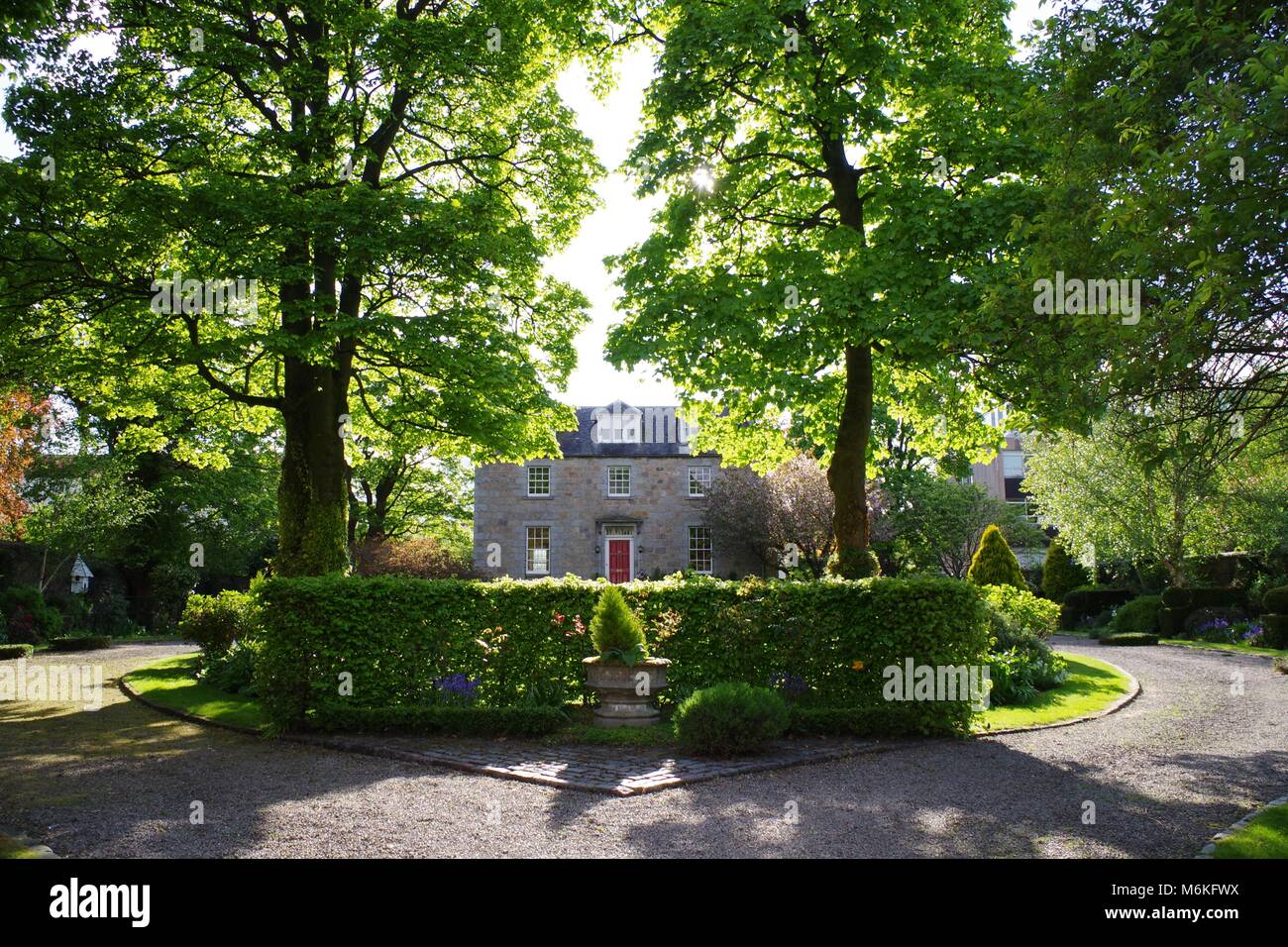 Large Luxury Granite Period Property and Symmetrical Front Garden. Old Aberdeen, Aberdeen University Campus, Scotland, UK. Stock Photo