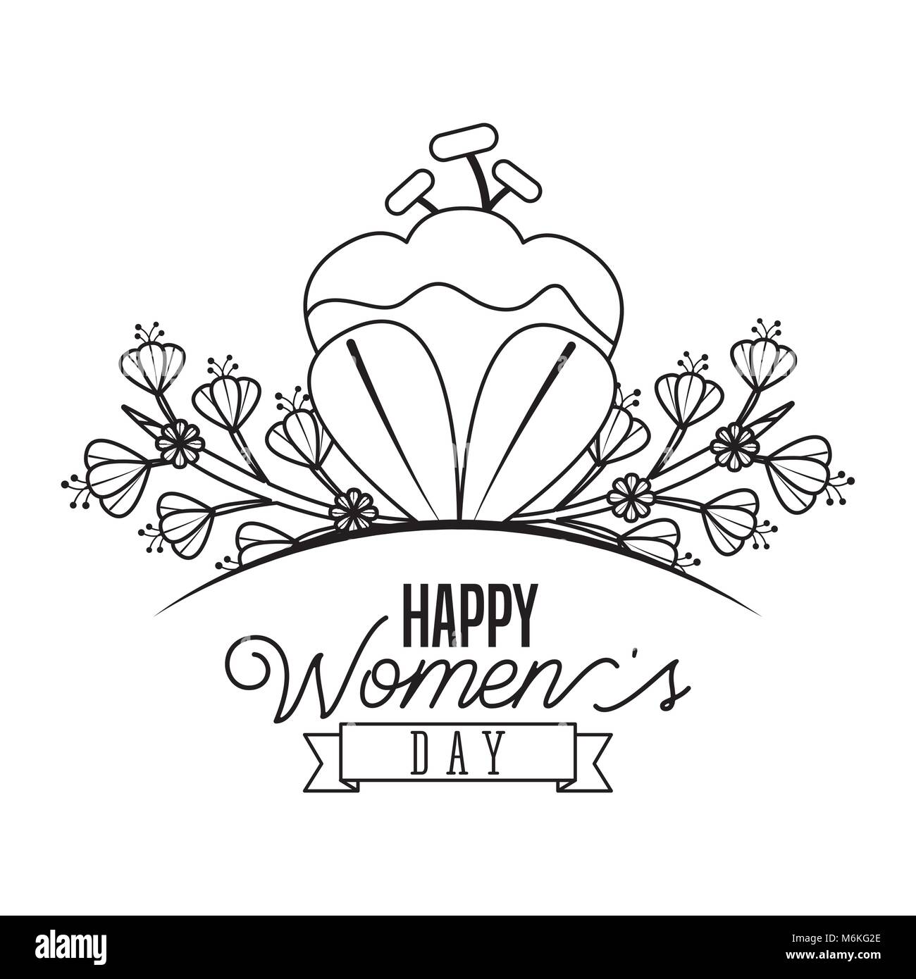 Thin Line Flowers Leaves Branch Natural Ribbon Happy Womens