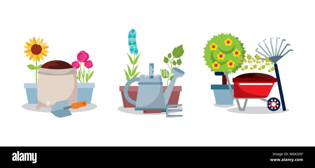 gardening set equipment tools flowers tree plant Stock Vector Image ...