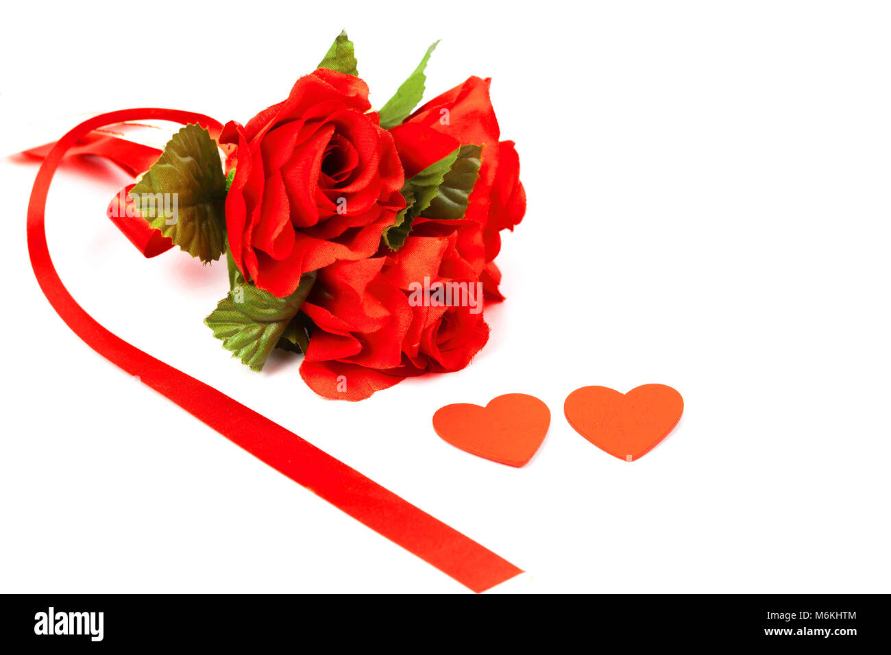 Red rose flower and red heart sign in white background Stock Photo - Alamy