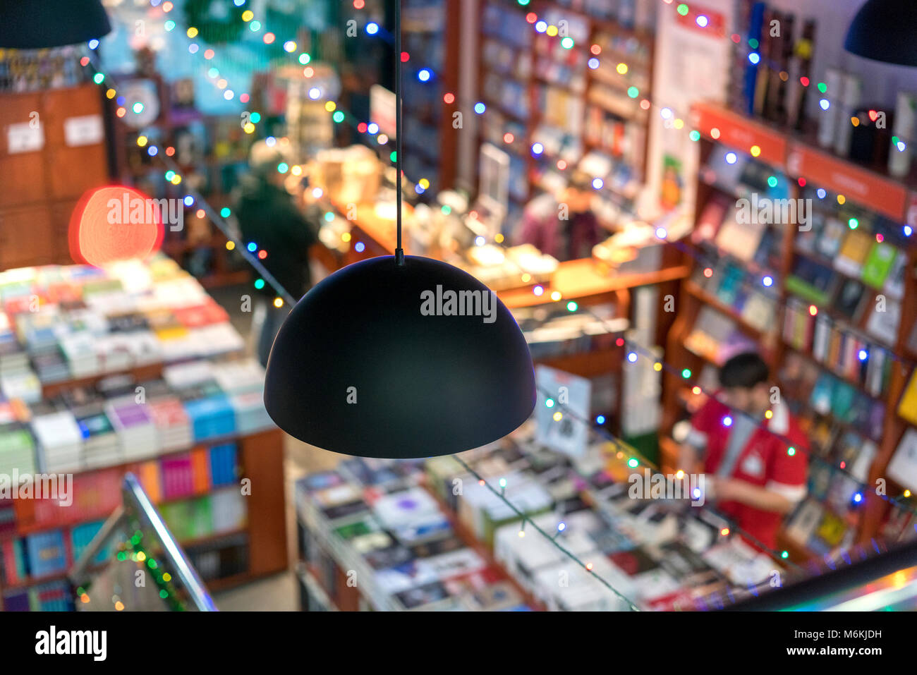 blurred abstract background of book on bookstore. blurry bookshelf in