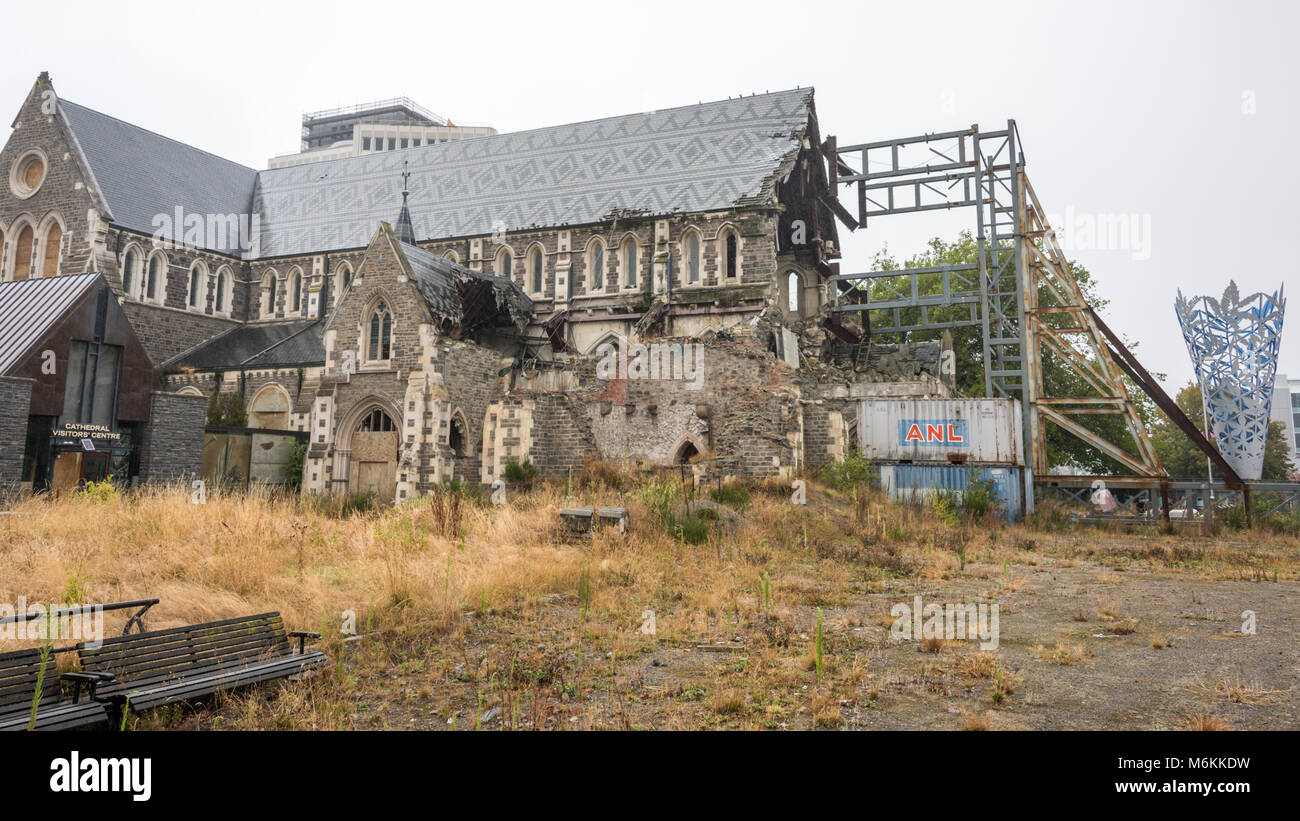 Devastated Cathedral, Christchurch, South Island, New Zealand Stock Photo