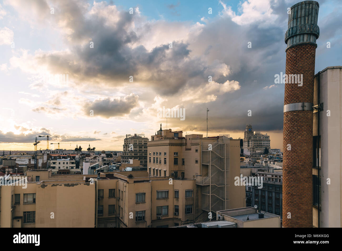 Madrid, Spain - November 3, 2017:  Skyline of Madrid city centre from Circulo de Bellas Artes rooftop Stock Photo