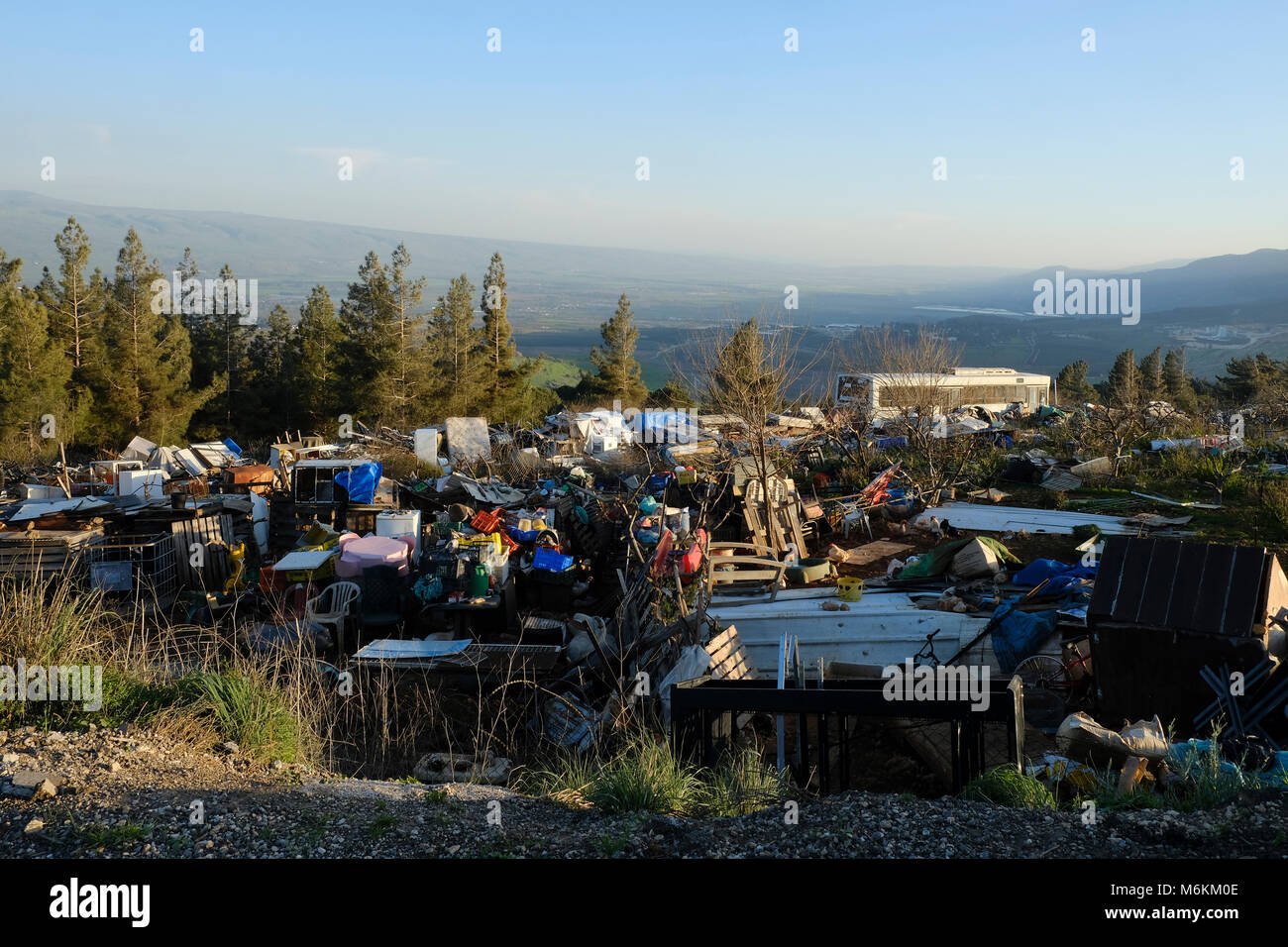 Junk at the outskirts of the town of Metula bordering Lebanon located