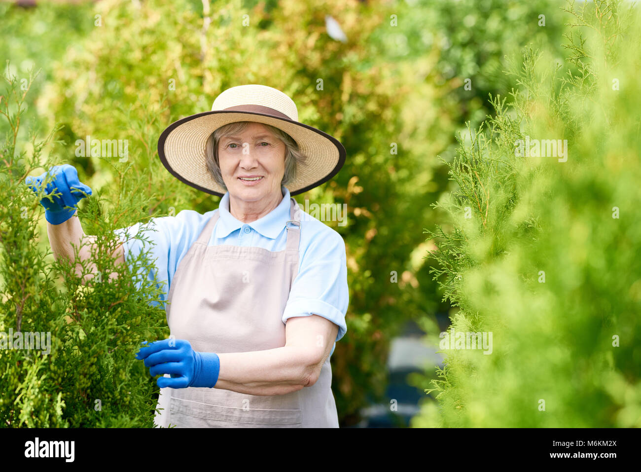 Happy Old Woman Posing in Garden Stock Photo - Alamy