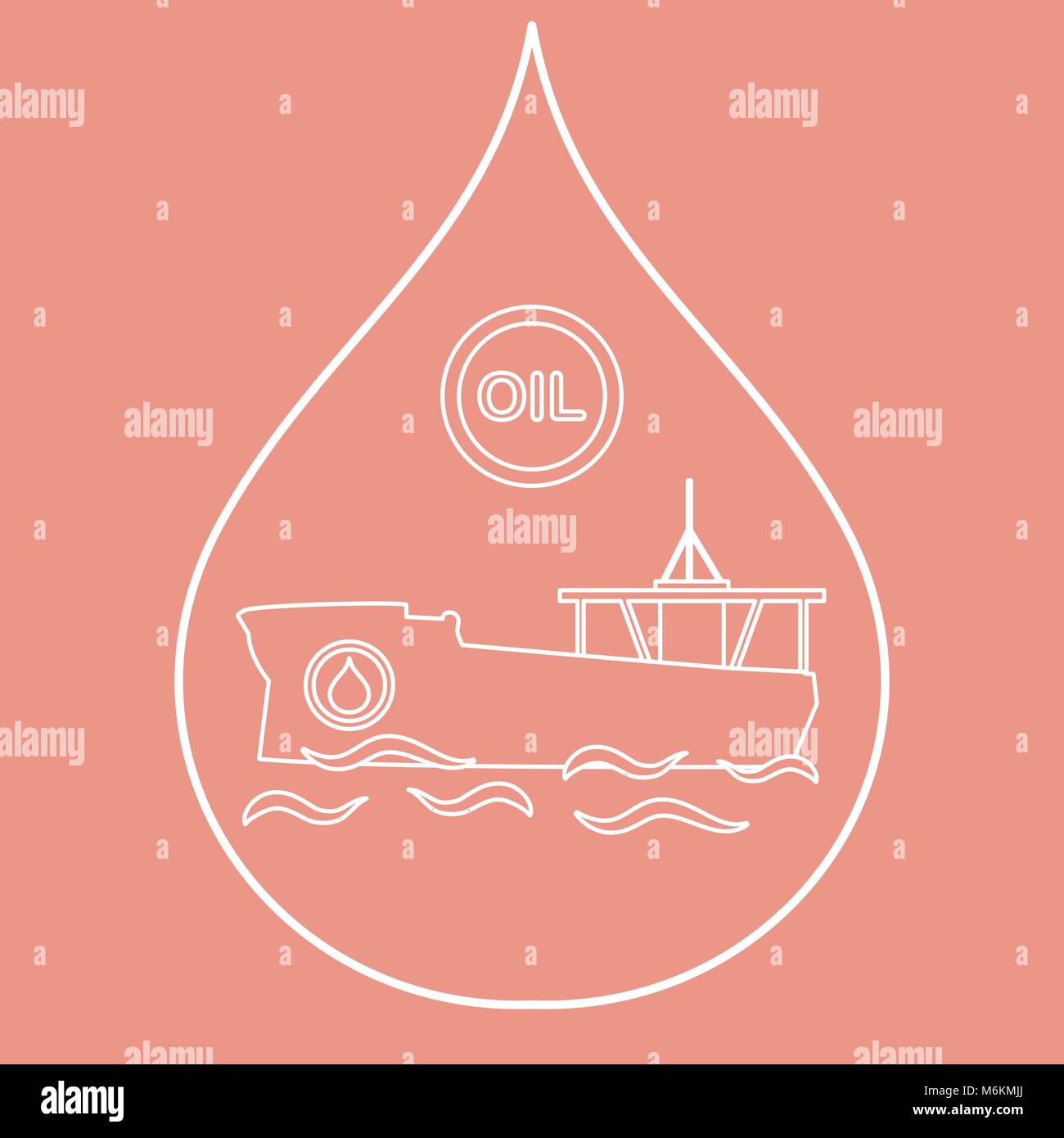 Drop inside which a tanker carrying oil. Production and transportation of oil. Stock Vector