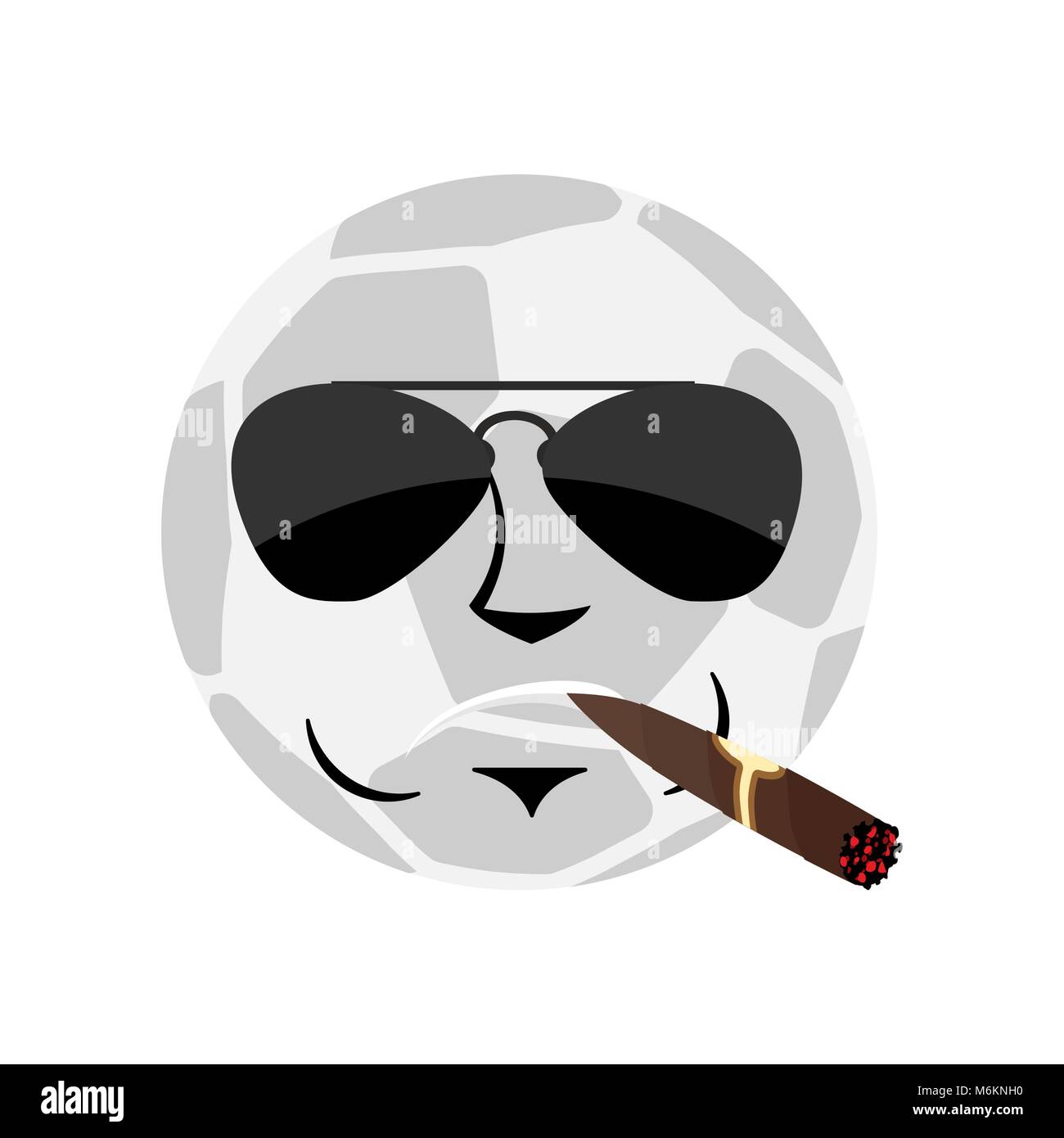 Soccer ball Cool serious Emoji. Football Ball smoking cigar avatar