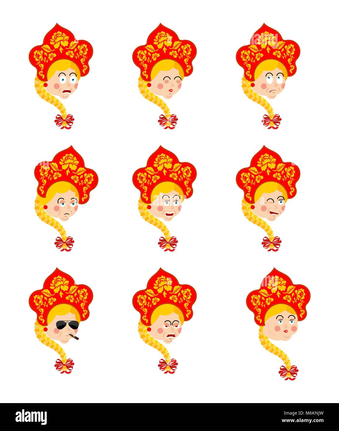 Russia set emoji avatar. sad and angry face. guilty and sleeping ...