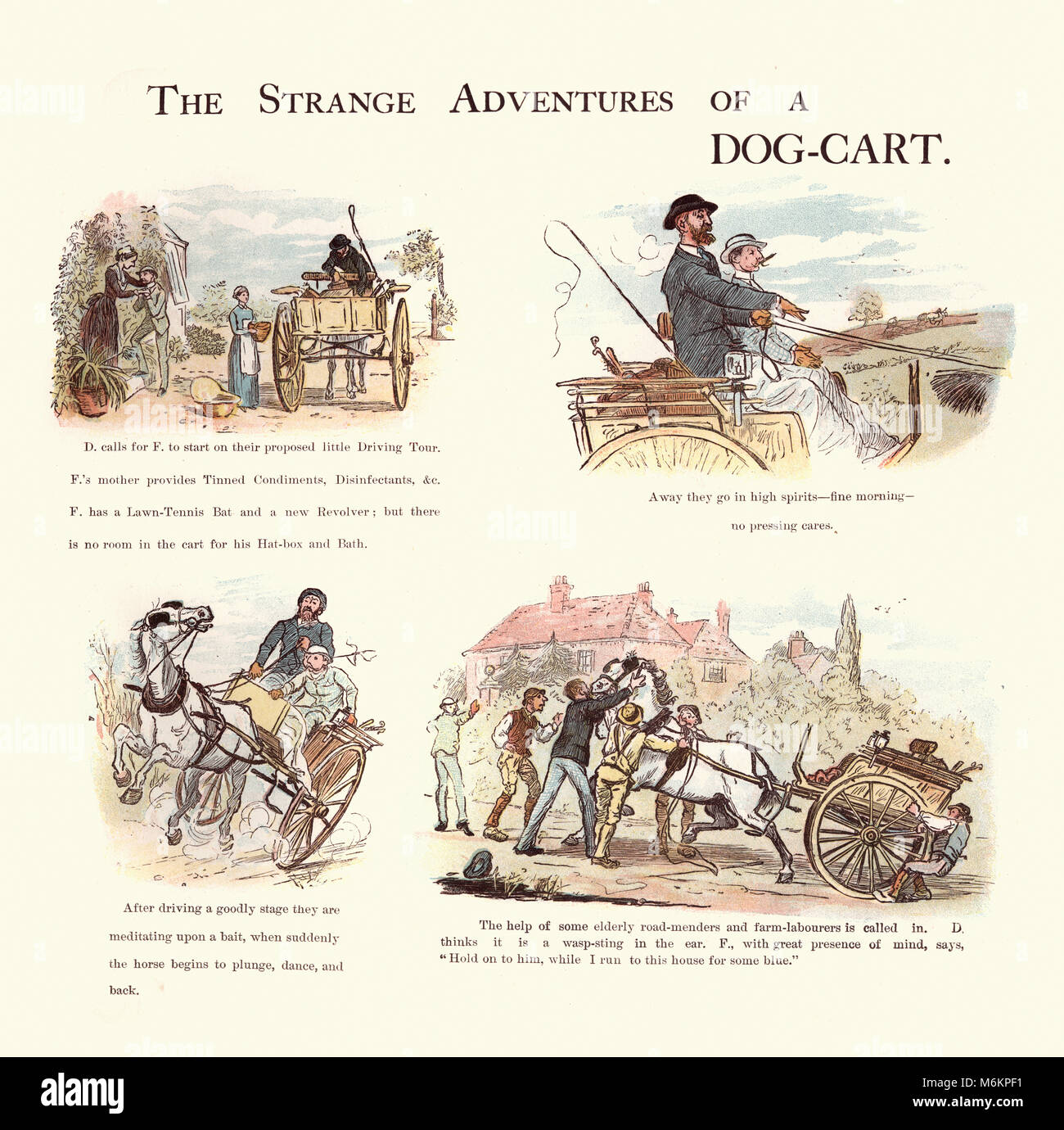 Victorian cartoon by Randolph Caldecott, Strange Adventures of a Dog-car, by Randolph Caldecott Stock Photo