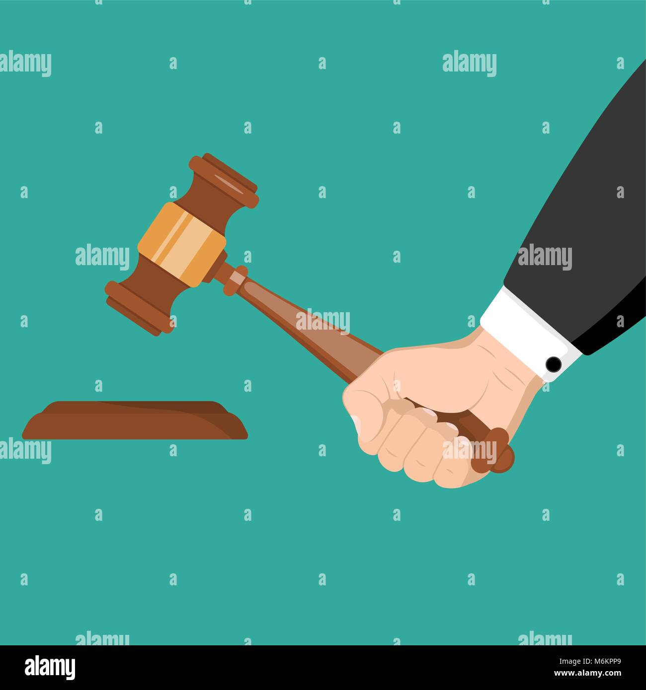 Human hand with gavel. Auction hammer. Shadow. Flat design. Vector illustration for your design Stock Vector