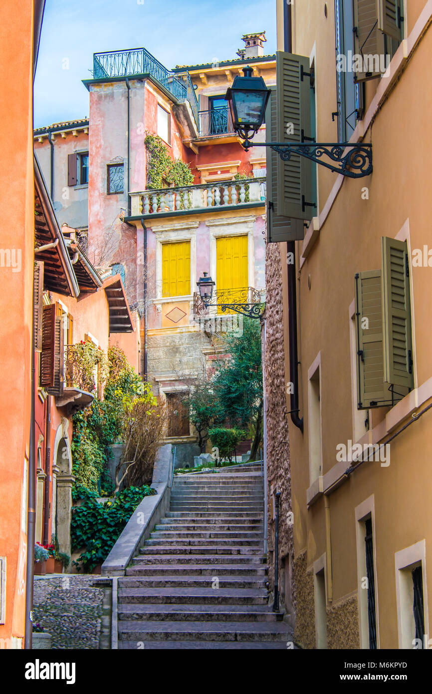 Colorful italian street in Verona Stock Photo