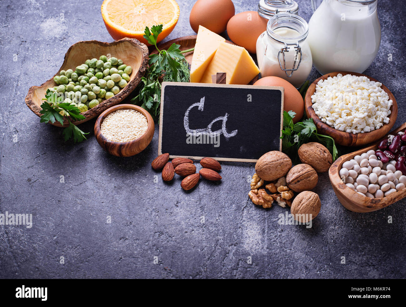 Set of food that is rich in calcium. Top view Stock Photo - Alamy