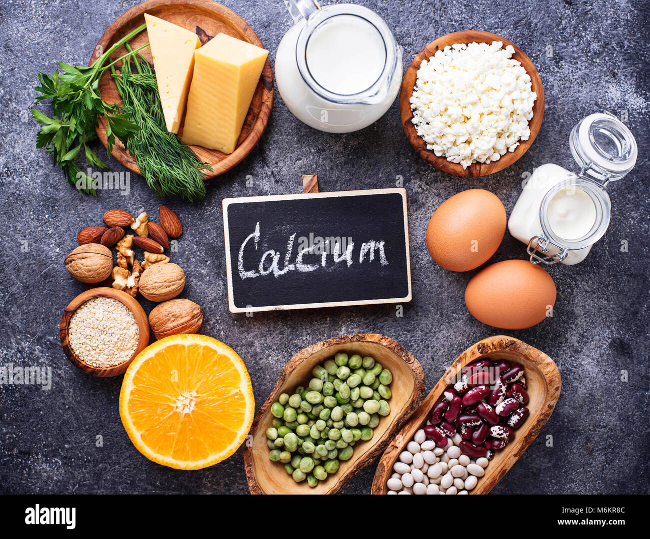 Set of food that is rich in calcium. Top view Stock Photo - Alamy